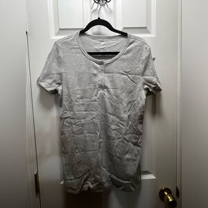 Kindred Bravely Ribbed Knit Nursing Top Light Gray Henley Organic Cotton XL